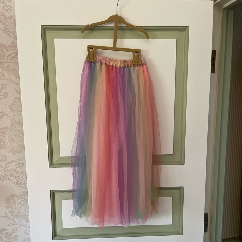 NWOT Charabia Girls Rainbow Tulle Skirt (Size 12A)